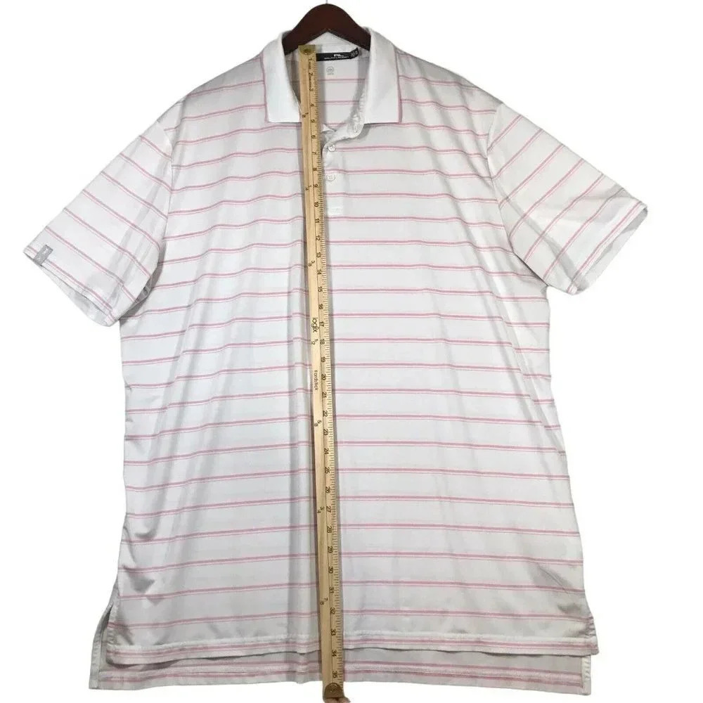 RLX Ralph Lauren Polo Shirt Mens XXL Pink White Striped Logo Short Sleeve 2XL - Picture 7 of 12